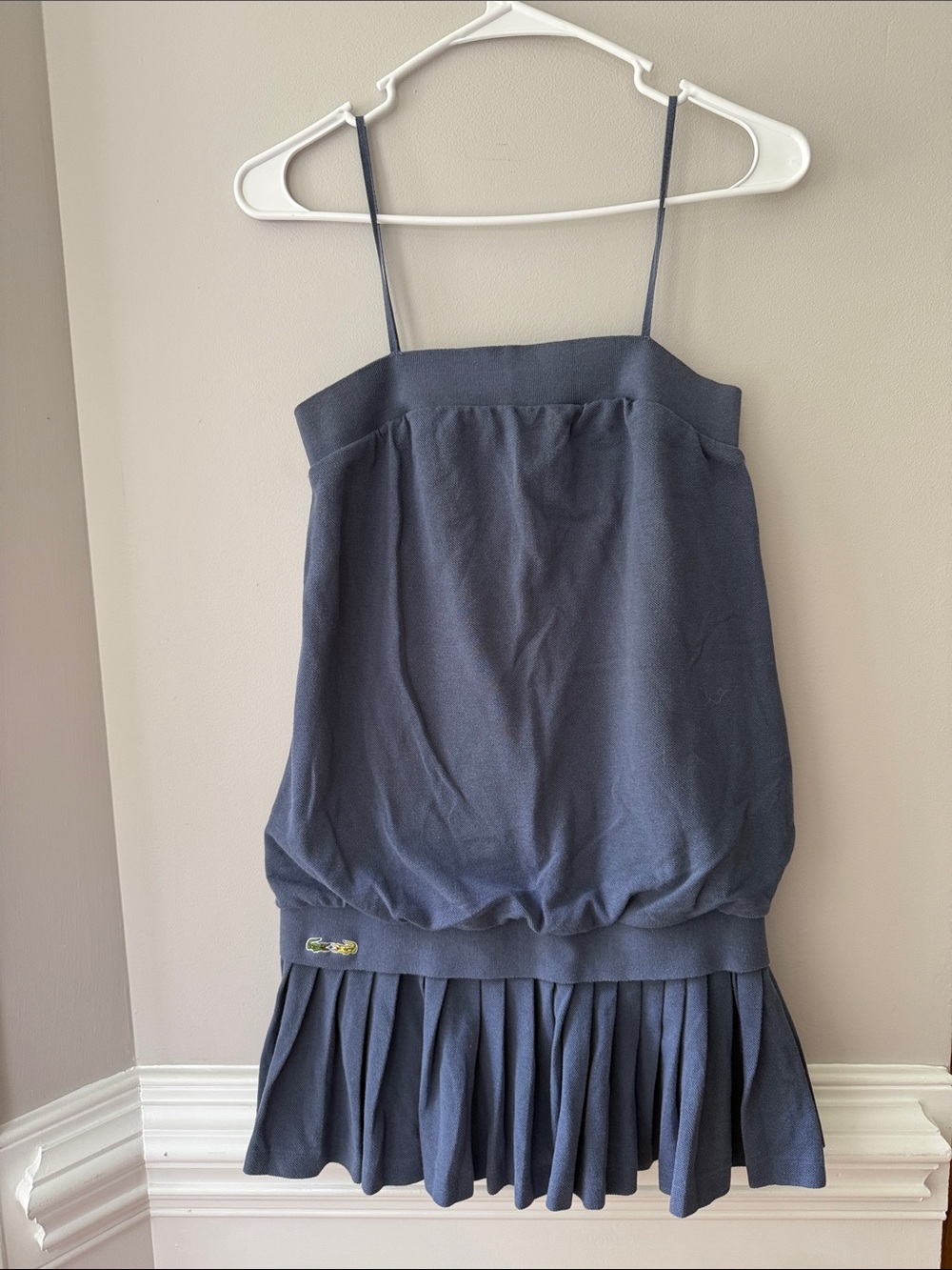 Lacoste +Malandrino Blue Grey Spaghetti Strap Pleated Hem Dress Size M